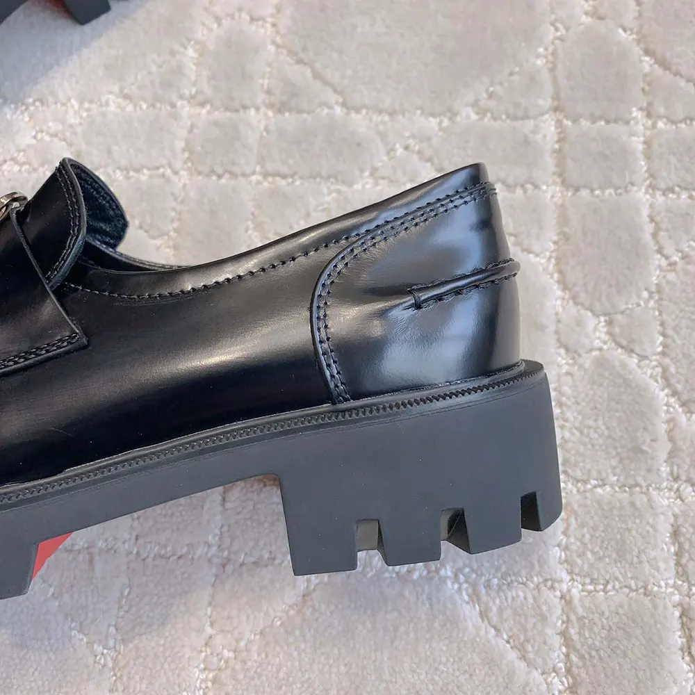 Christian Louboutin Women CL Moc Lug Loafers Abrasivato Calf Leather-Black - image 9