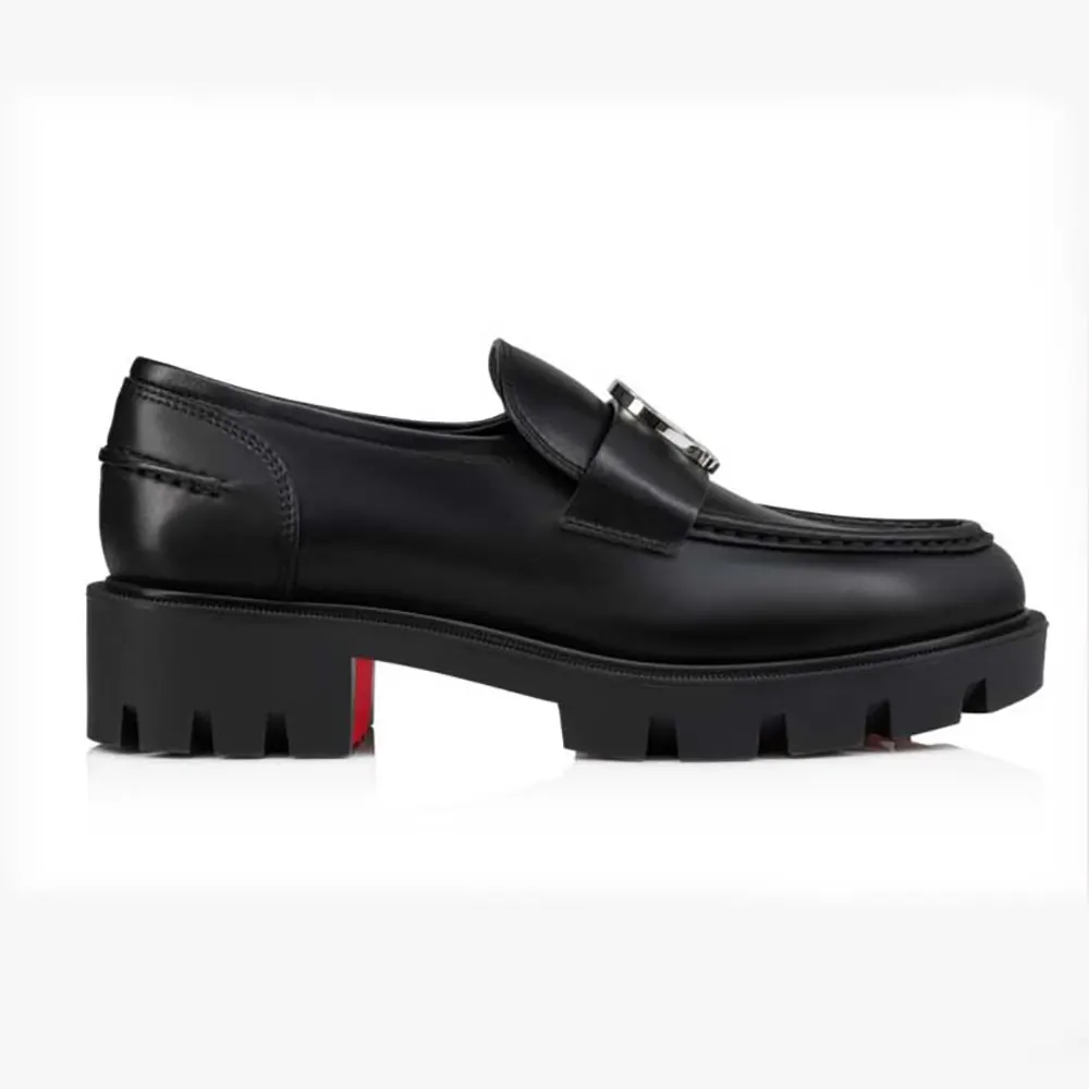 Side profile of Christian Louboutin Women CL Moc Lug Loafers Calf leather-Black