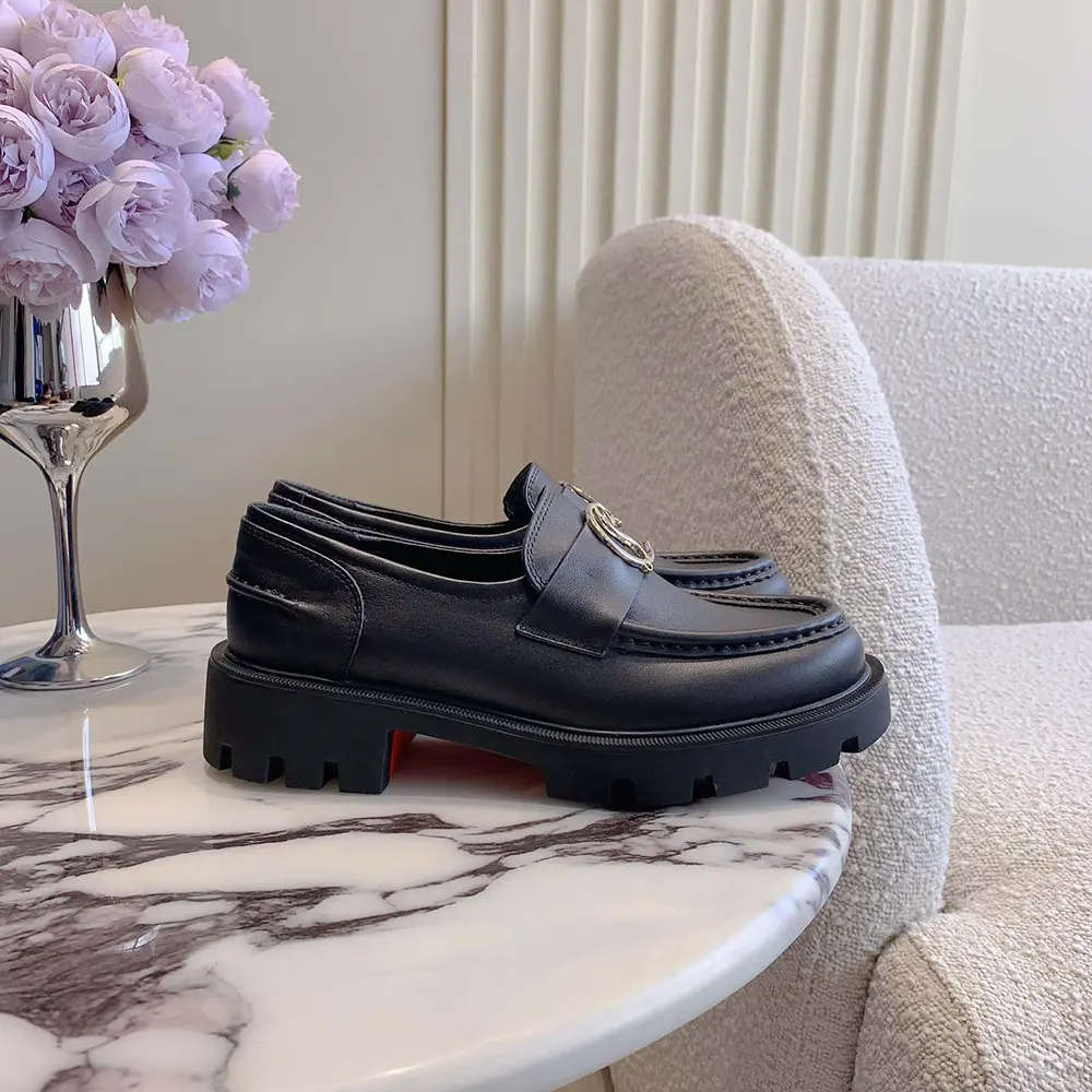 Christian Louboutin Women CL Moc Lug Loafers Calf leather-Black - image 5