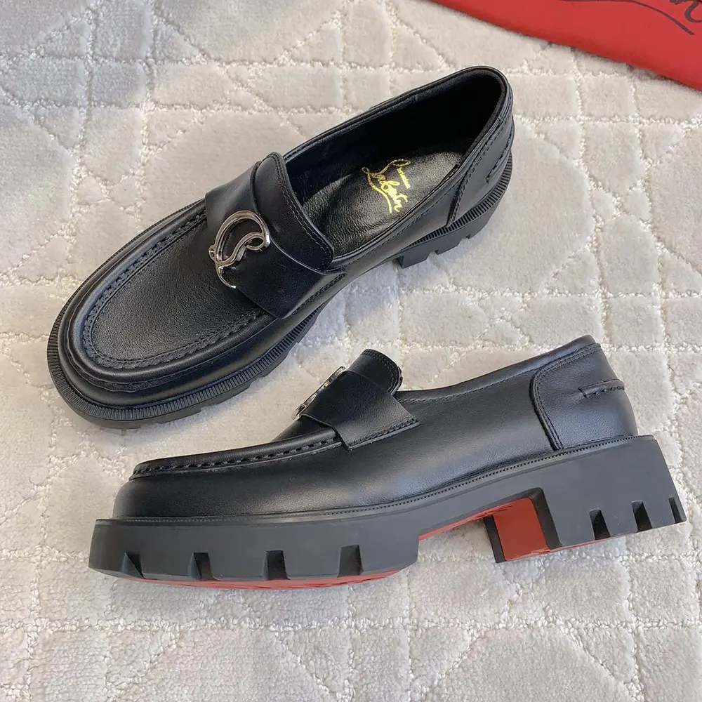 Christian Louboutin Women CL Moc Lug Loafers Calf leather-Black - image 4