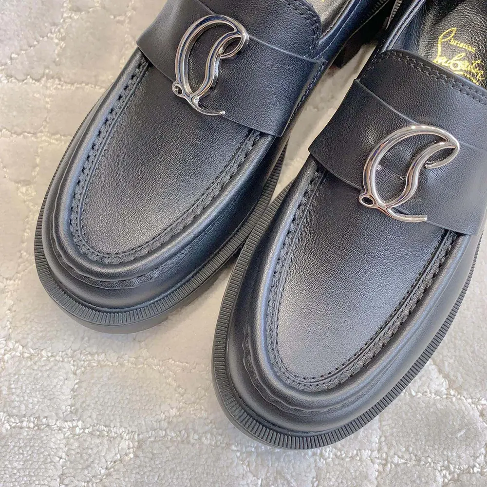 Christian Louboutin Women CL Moc Lug Loafers Calf leather-Black - image 8