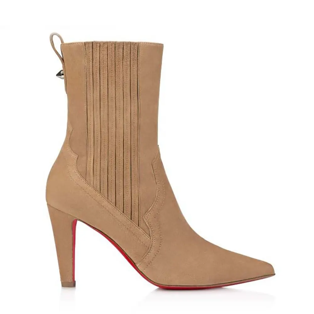 Side profile of Christian Louboutin Women Santigag 85 mm Low Boots Veau Velours
