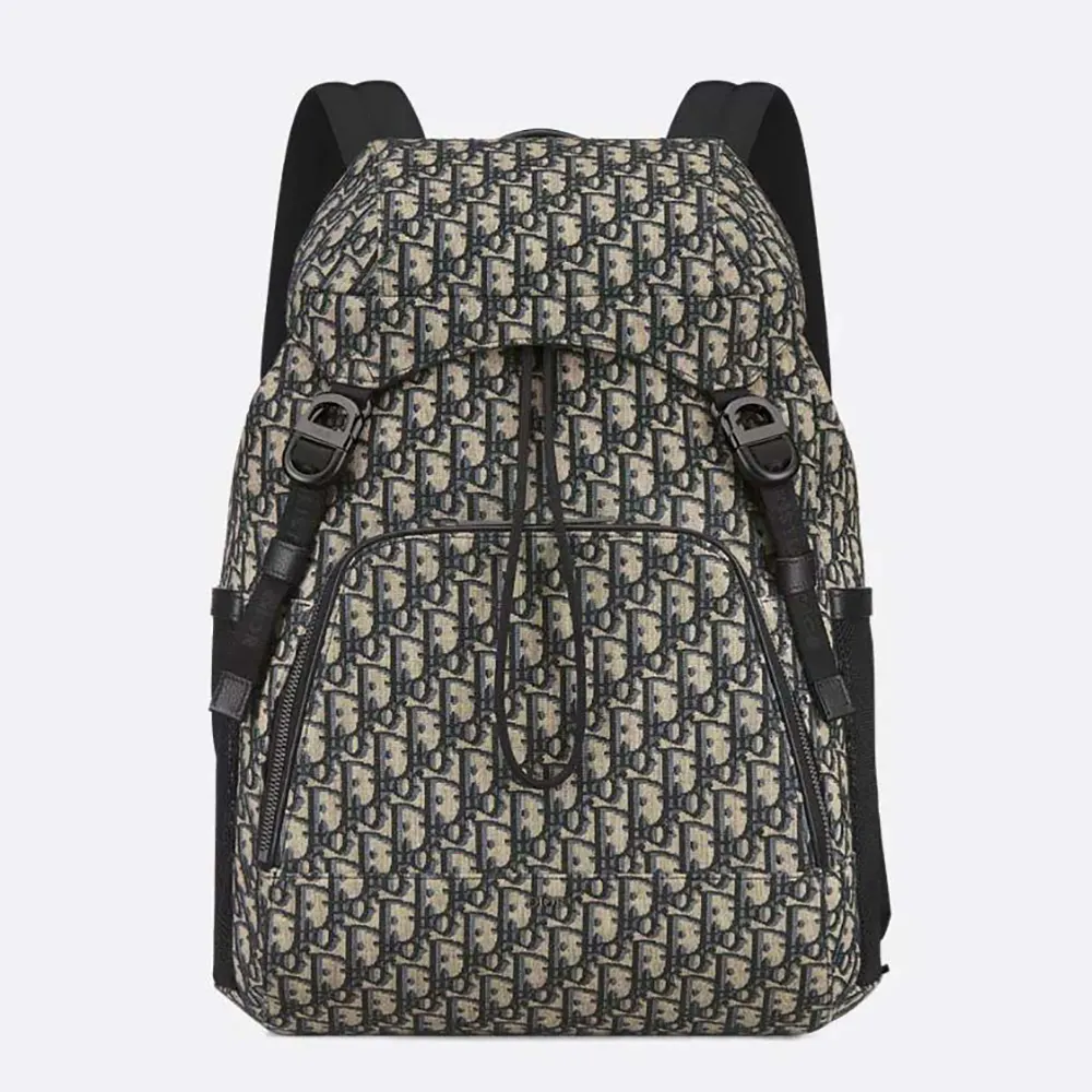 Front view of Dior Men Dior 8 Backpack with Flap in beige and black jacquard