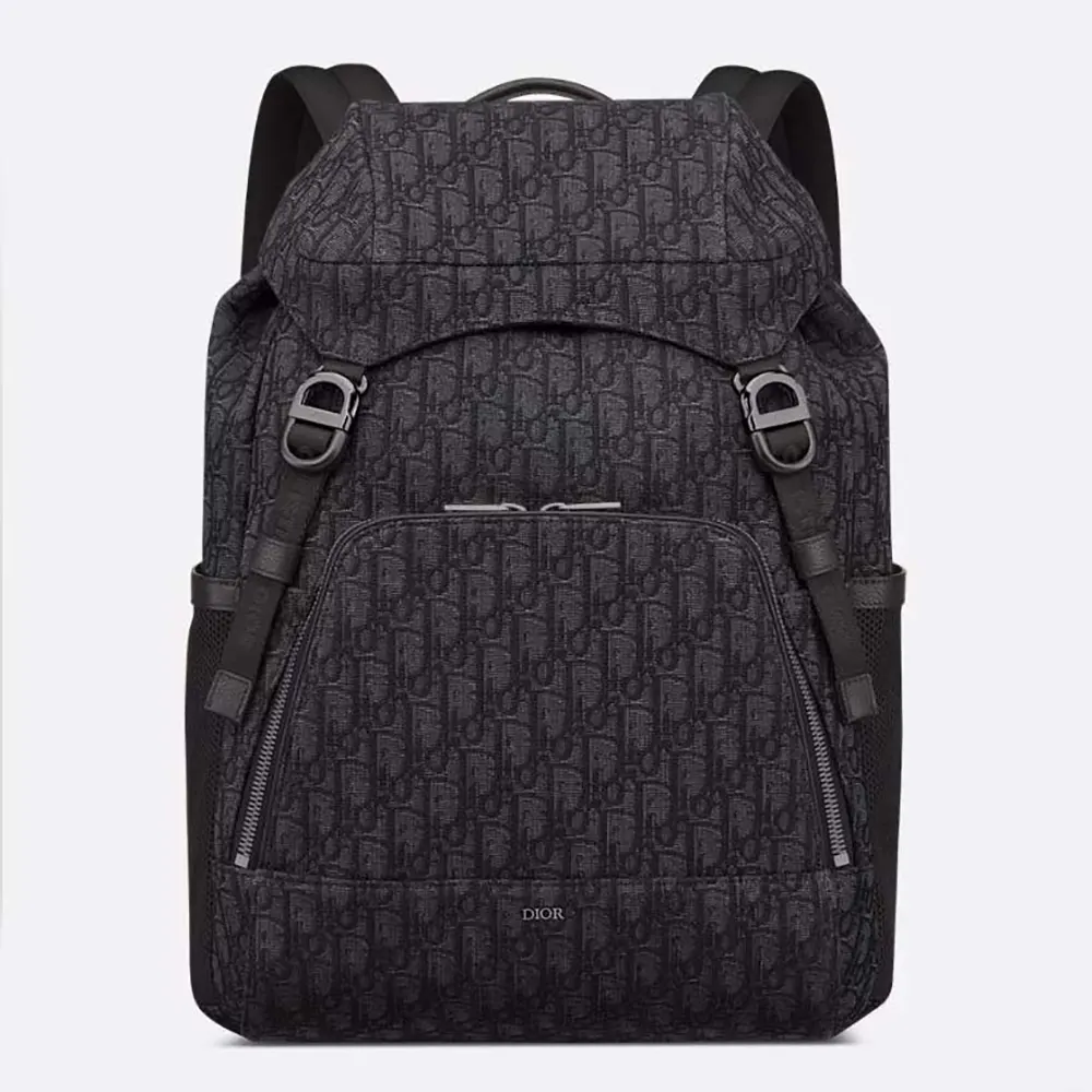 Front view of Dior Men Dior 8 Backpack with Flap Black Dior Oblique Jacquard