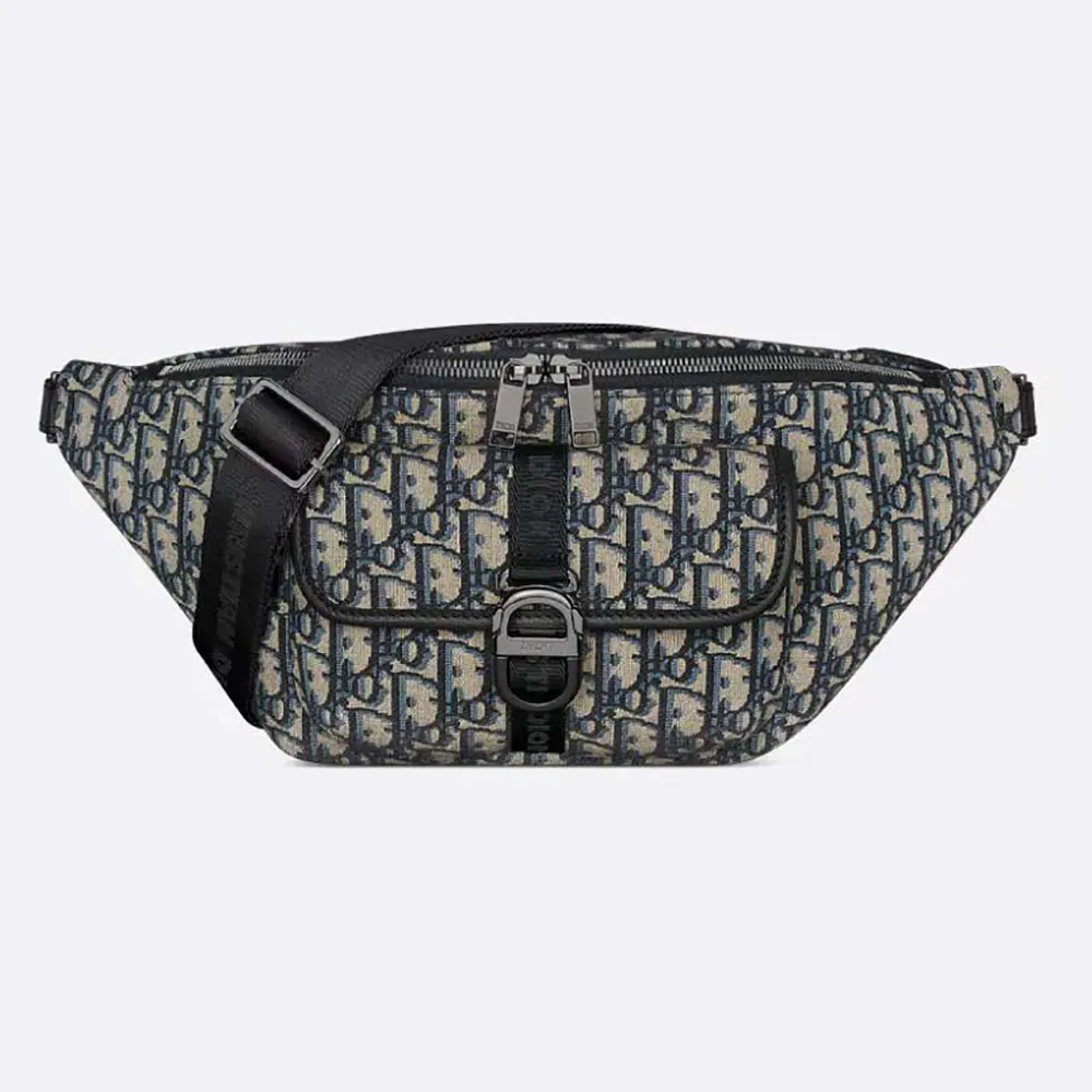 Front view of Dior Men Dior 8 Belt Bag Beige and Black Jacquard