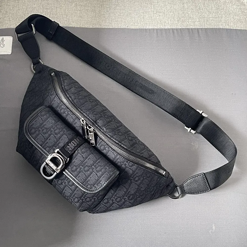 Side profile showing adjustable belt strap on Dior Men Dior 8 Belt Bag