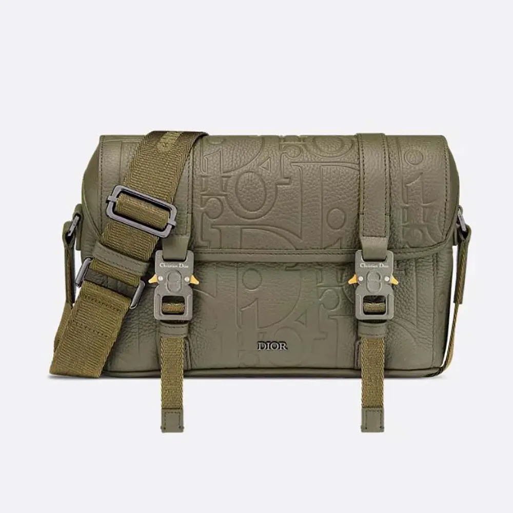 Front view of Dior Men Hit the Road Messenger Bag with Flap in dark green