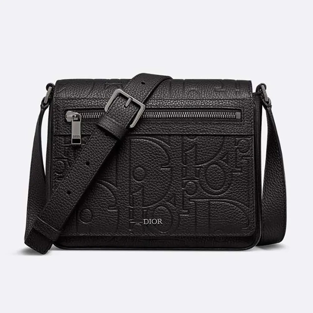 Front view of Dior Men Messenger Bag with Flap Black Dior Gravity Leather