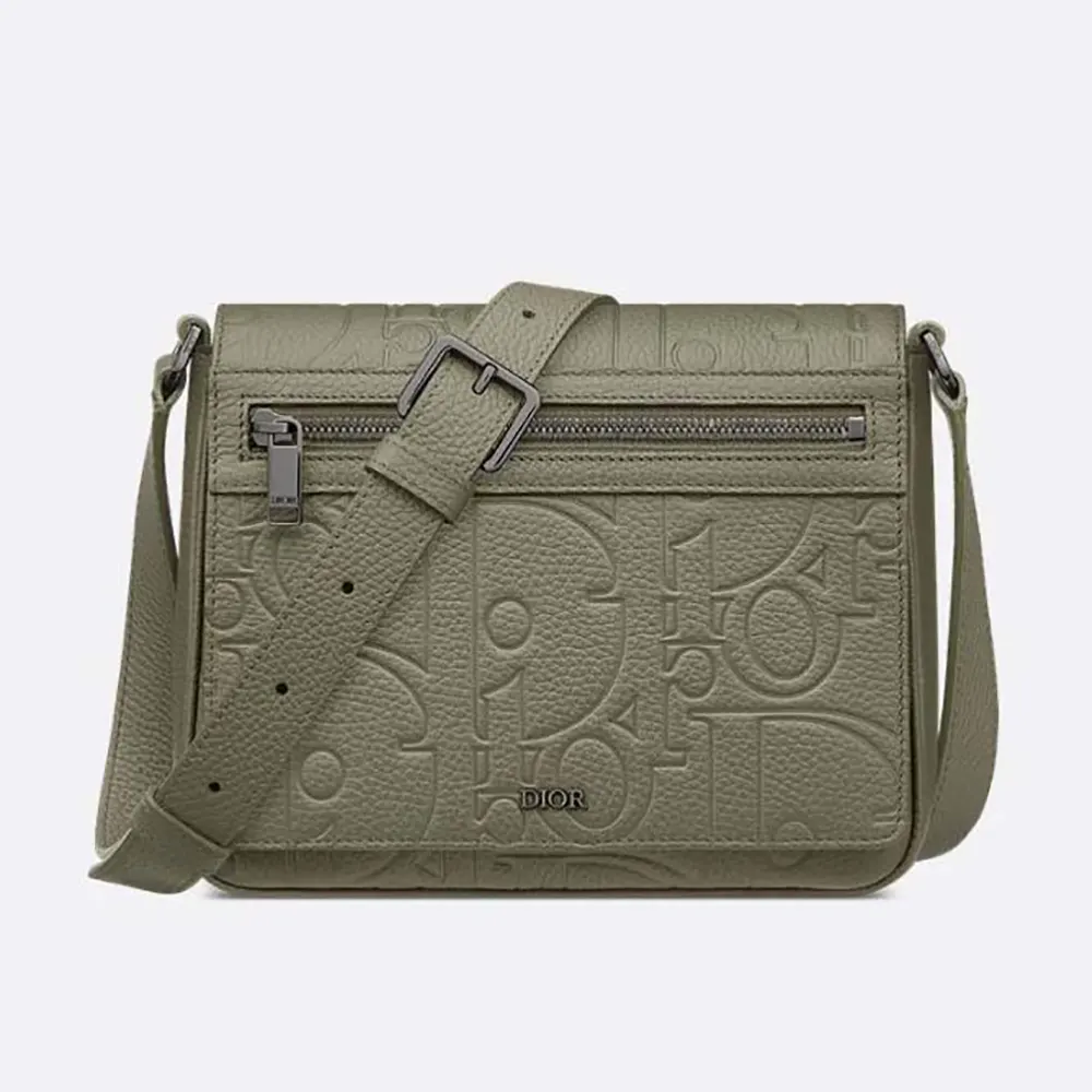 Front view of Dior Men Messenger Bag with flap in dark green