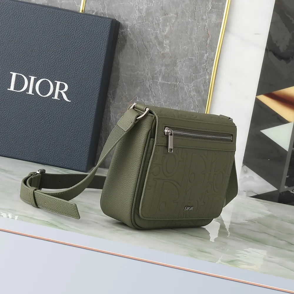 Dior Men Messenger Bag with Flap Khaki Dior Gravity Leather and Khaki Grained Calfskin - image 4
