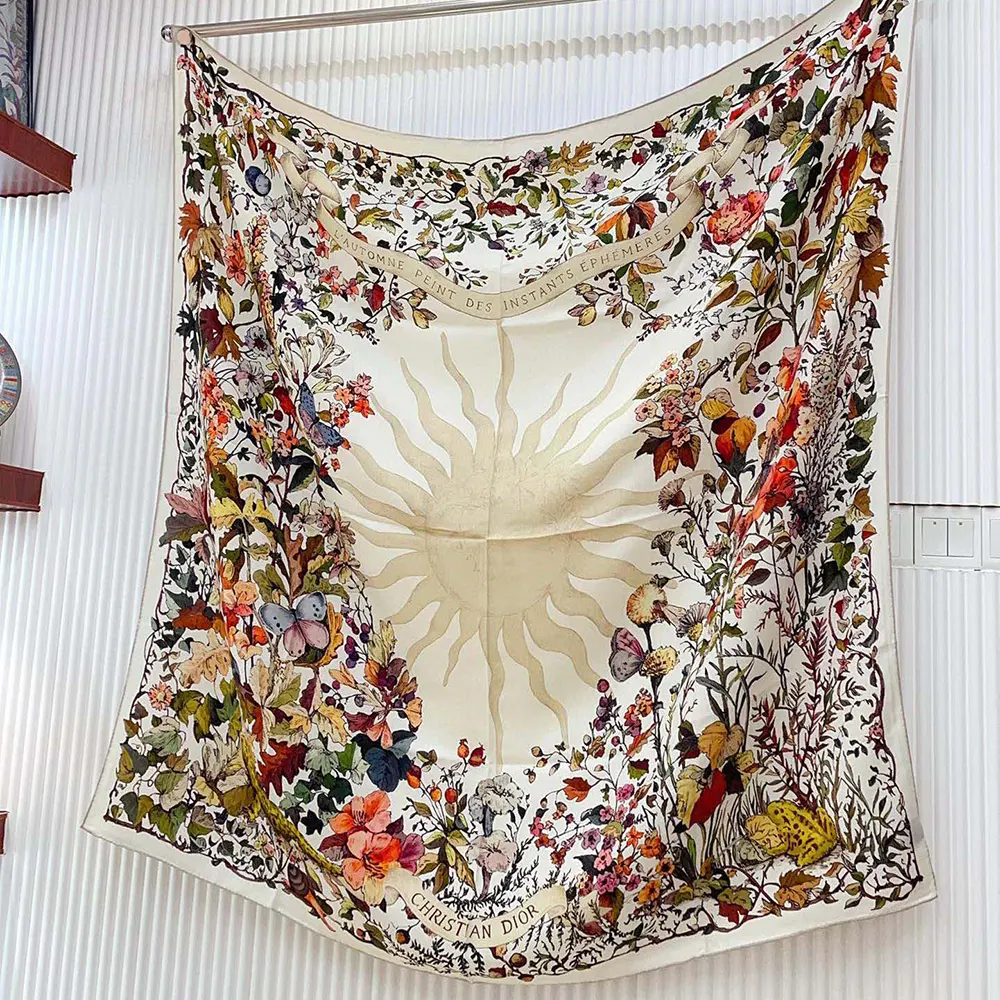 Dior Unisex Dior 4 Saisons Automne Soleil 90 Square Scarf Ecru Multicolor Silk Twill - image 4