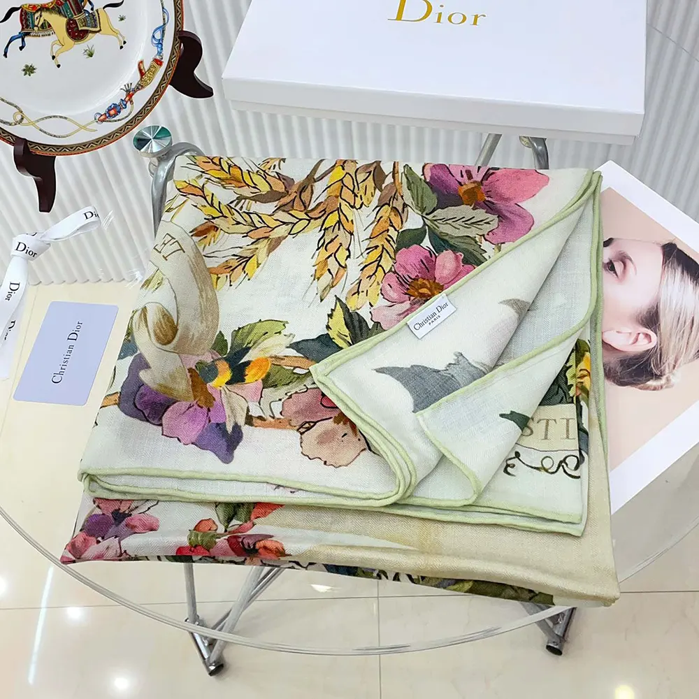 Dior Unisex Dior 4 Saisons Été Soleil 90 Square Scarf Ecru Multicolor Silk Twill - image 5
