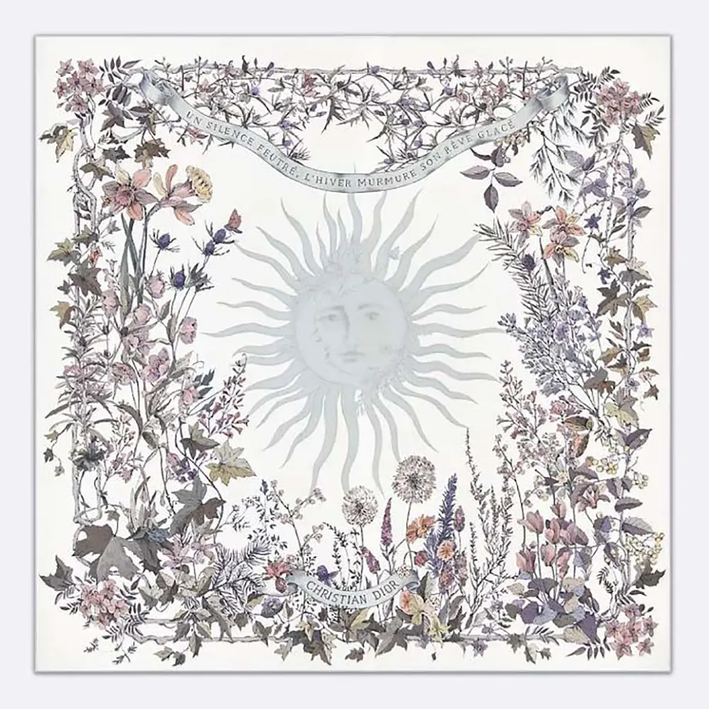 Close-up detail of Dior Unisex Dior 4 Saisons Hiver Soleil 90 Square Scarf silk texture