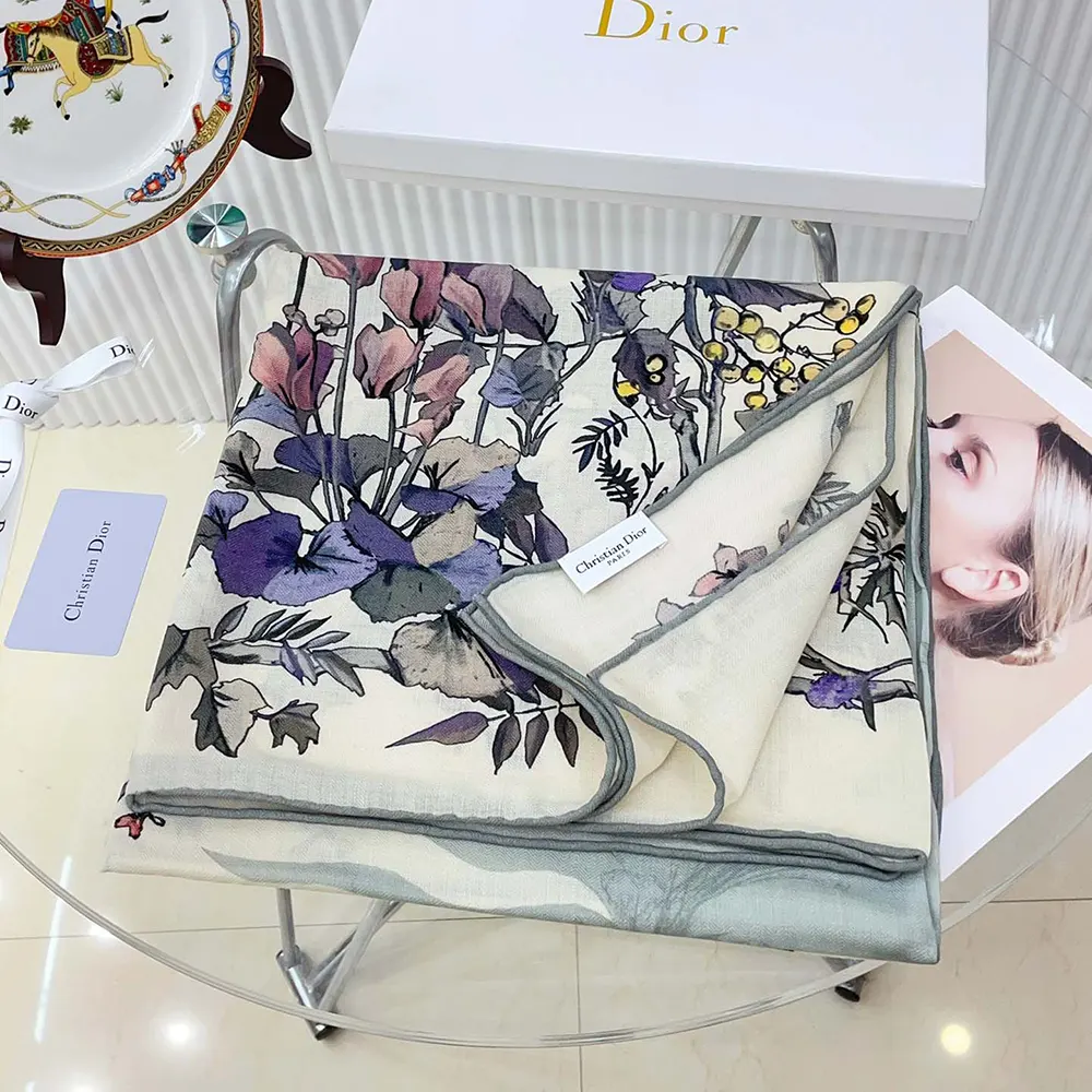 Dior Unisex Dior 4 Saisons Hiver Soleil 90 Square Scarf Ecru Multicolor Silk Twill - image 5