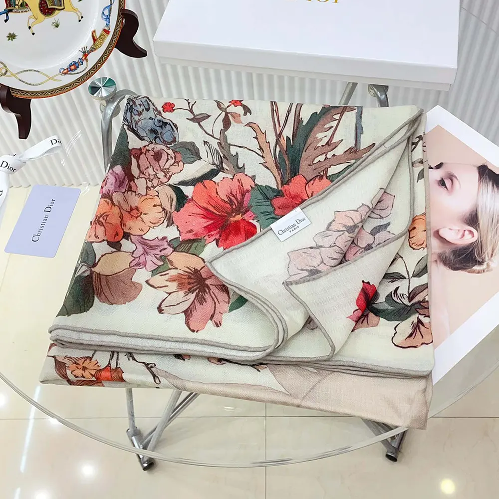 Dior Unisex Dior 4 Saisons Printemps Soleil 90 Square Scarf Ecru Multicolor Silk Twill - image 5