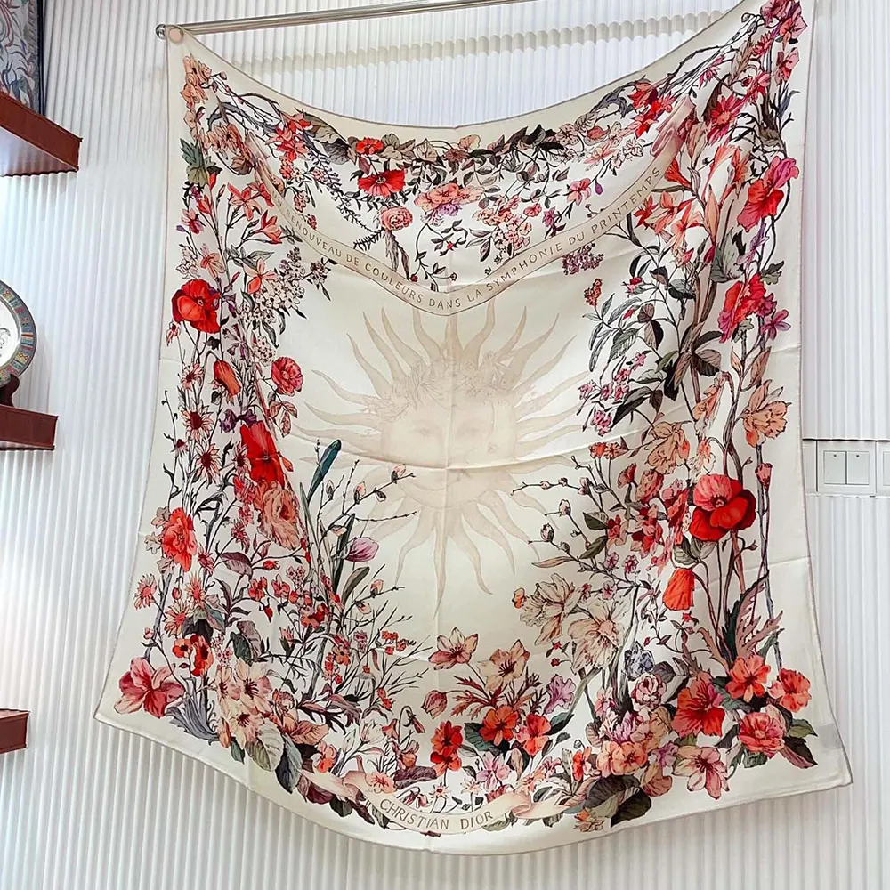 Dior Unisex Dior 4 Saisons Printemps Soleil 90 Square Scarf Ecru Multicolor Silk Twill - image 4
