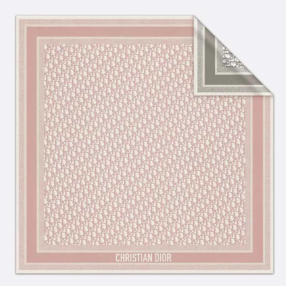 Front view of Dior Unisex Oblique Diortwin 90 Square Scarf in pink and gray