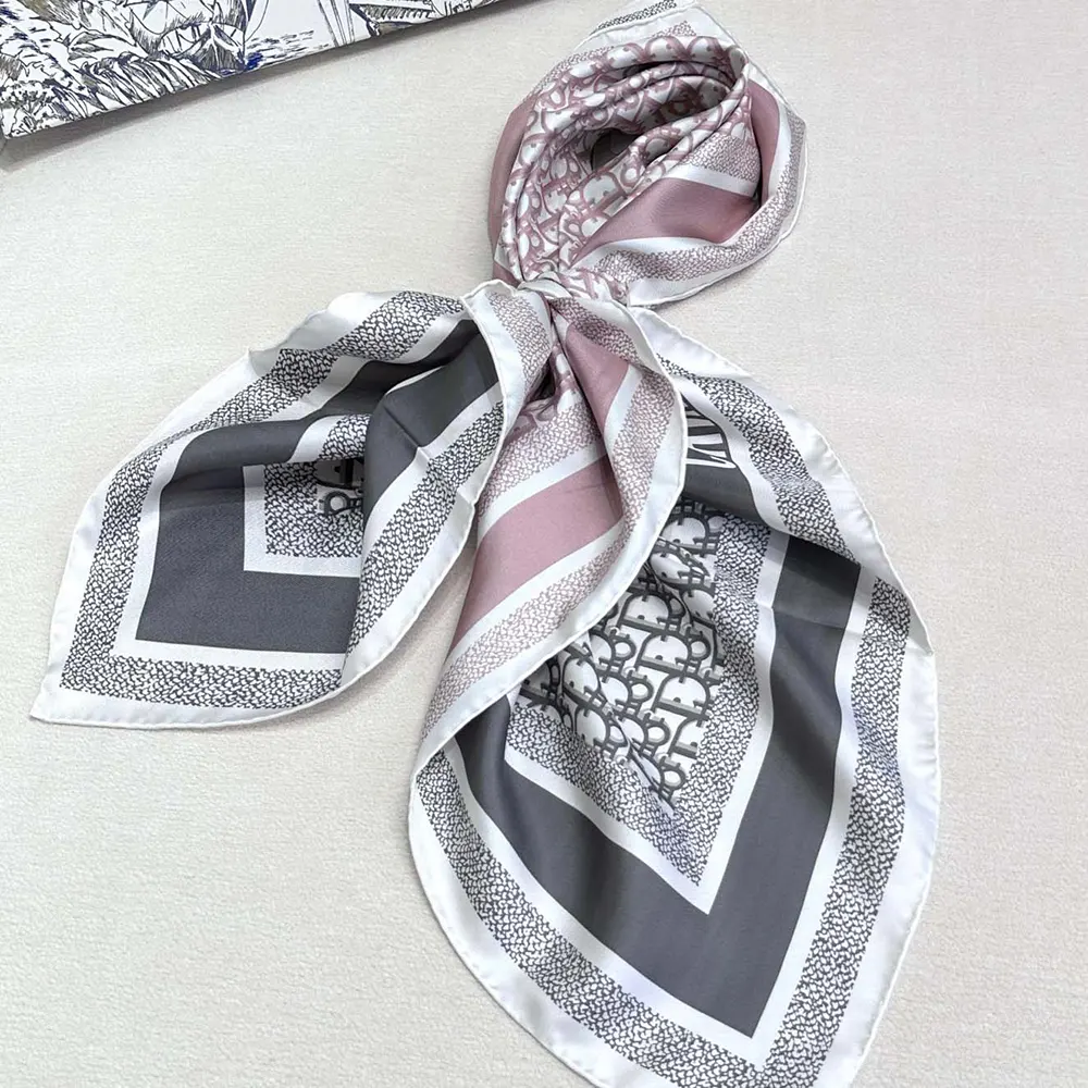 Dior Unisex Oblique Diortwin 90 Square Scarf Rose Des Vents and Gray Silk Twill - image 5