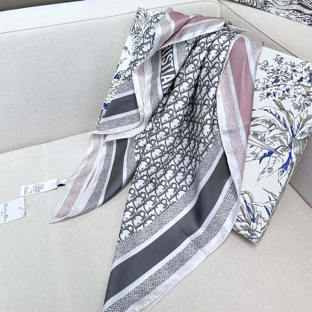 Dior Unisex Oblique Diortwin 90 Square Scarf Rose Des Vents and Gray Silk Twill - image 4