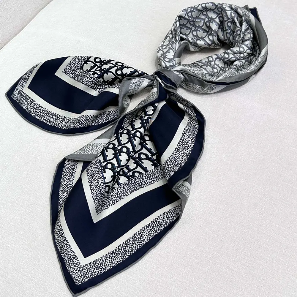 Dior Unisex Dior Oblique Diortwin 90 Square Scarf Gray and Navy Blue Silk Twill - image 4
