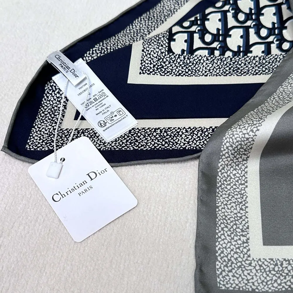 Dior Unisex Dior Oblique Diortwin 90 Square Scarf Gray and Navy Blue Silk Twill - image 6