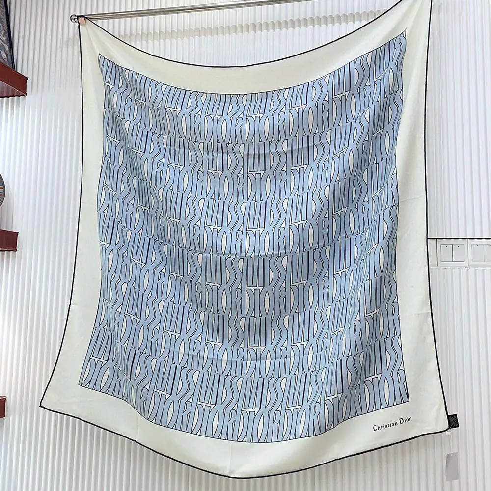 Dior Unisex Miss Dior Allover 90 Square Scarf White and Pale Blue Silk Twill - image 4