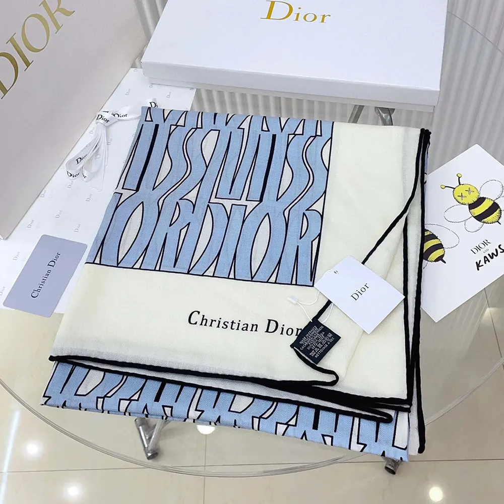 Dior Unisex Miss Dior Allover 90 Square Scarf White and Pale Blue Silk Twill - image 8