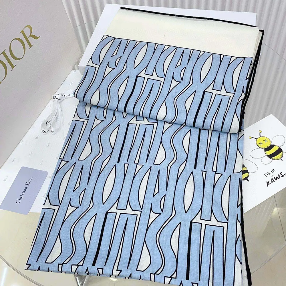 Dior Unisex Miss Dior Allover 90 Square Scarf White and Pale Blue Silk Twill - image 7