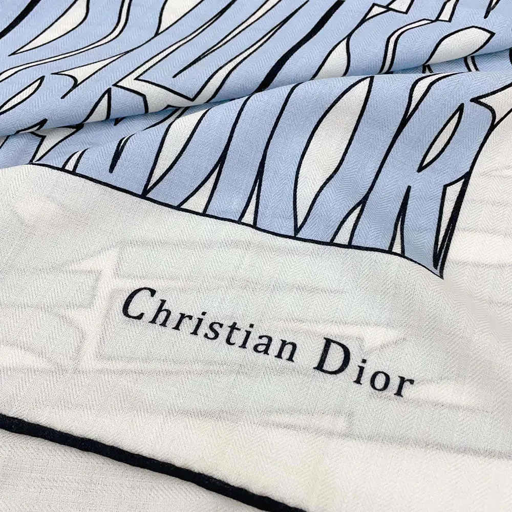 Dior Unisex Miss Dior Allover 90 Square Scarf White and Pale Blue Silk Twill - image 6