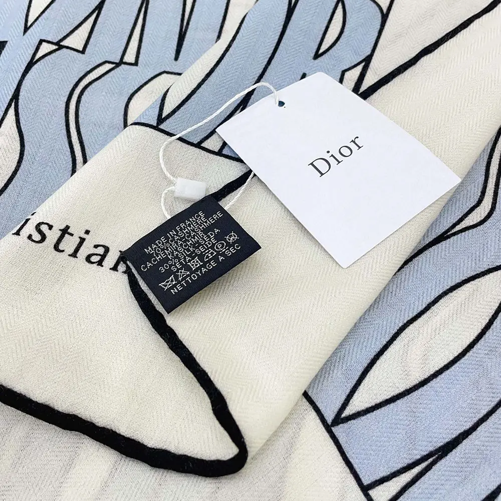 Dior Unisex Miss Dior Allover 90 Square Scarf White and Pale Blue Silk Twill - image 5