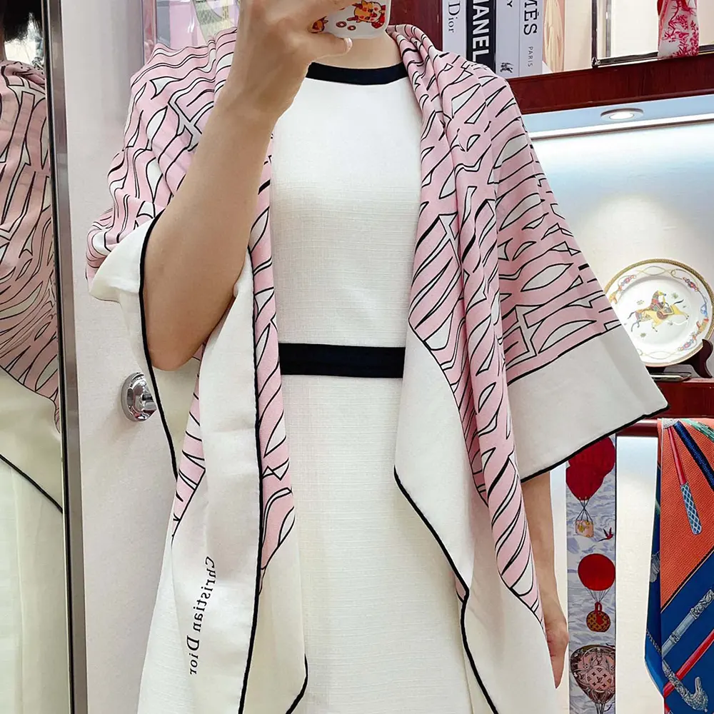 Dior Unisex Miss Dior Allover 90 Square Scarf White and Pale Pink Silk Twill - image 9