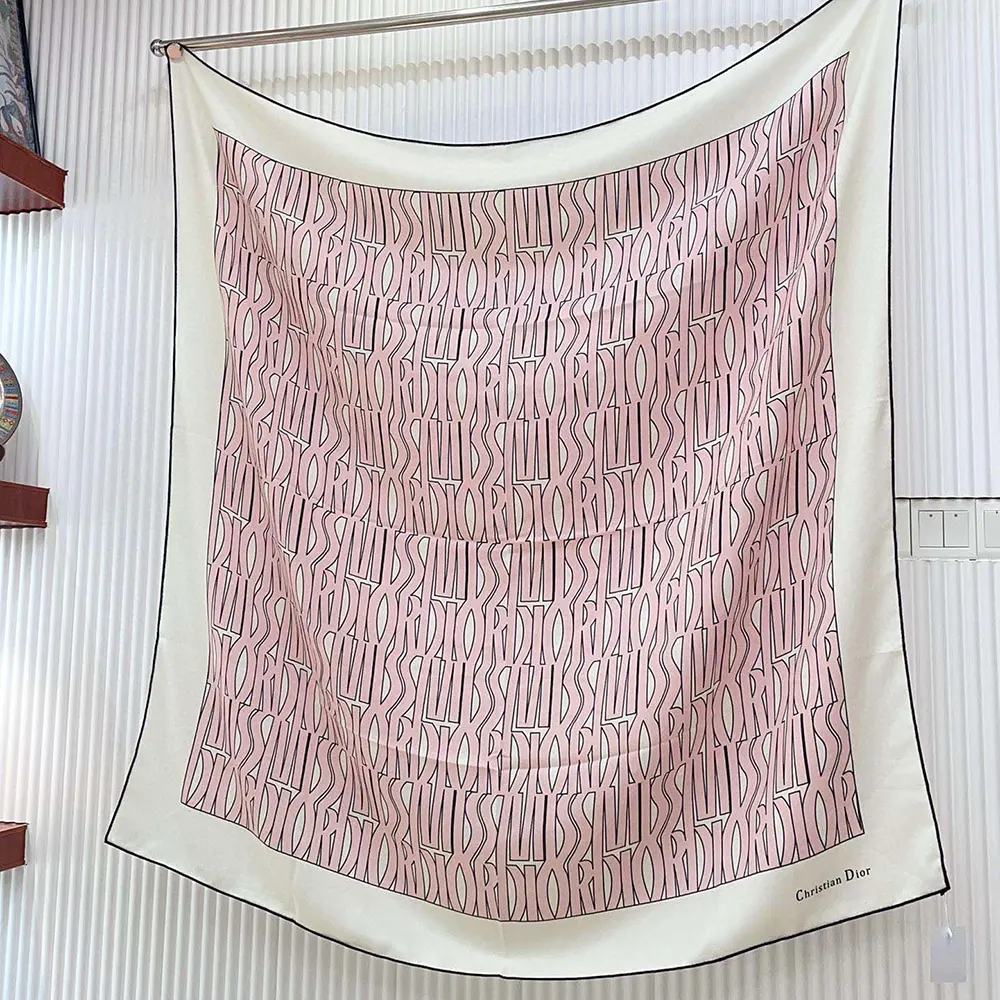 Dior Unisex Miss Dior Allover 90 Square Scarf White and Pale Pink Silk Twill - image 4