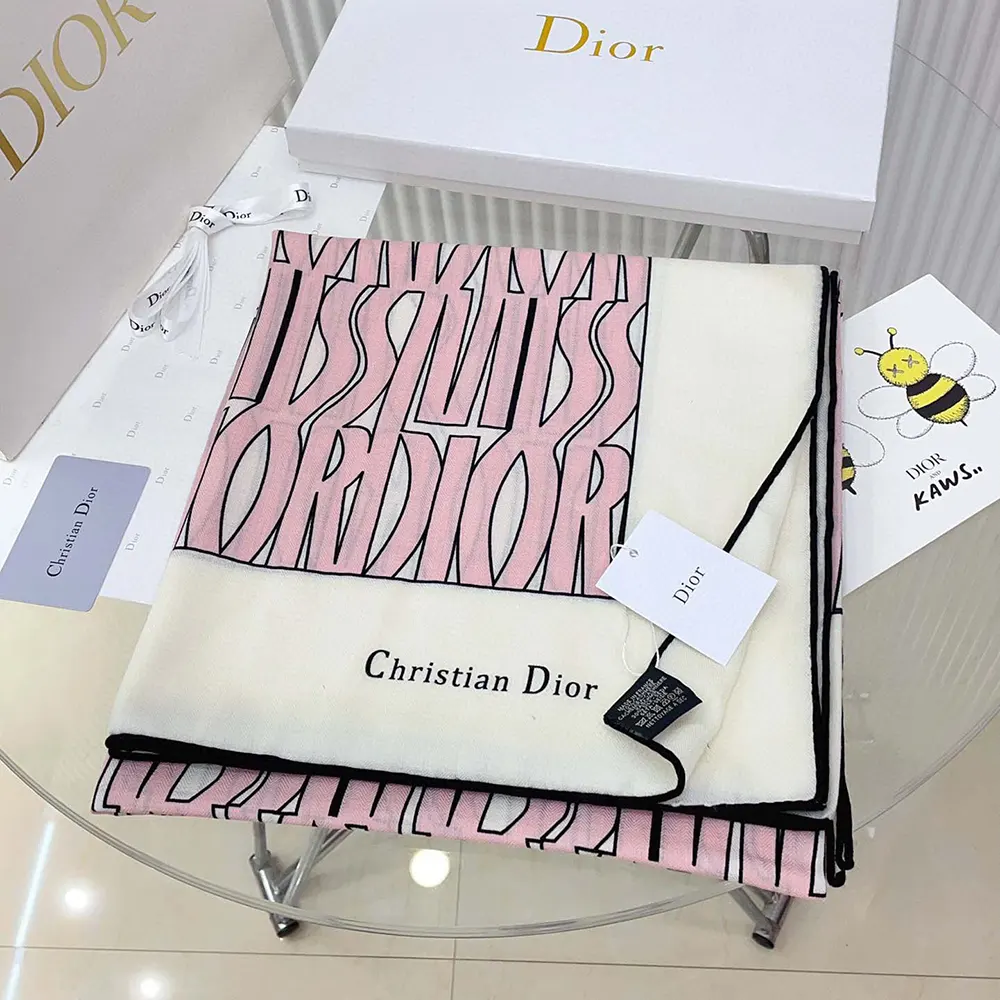 Dior Unisex Miss Dior Allover 90 Square Scarf White and Pale Pink Silk Twill - image 6