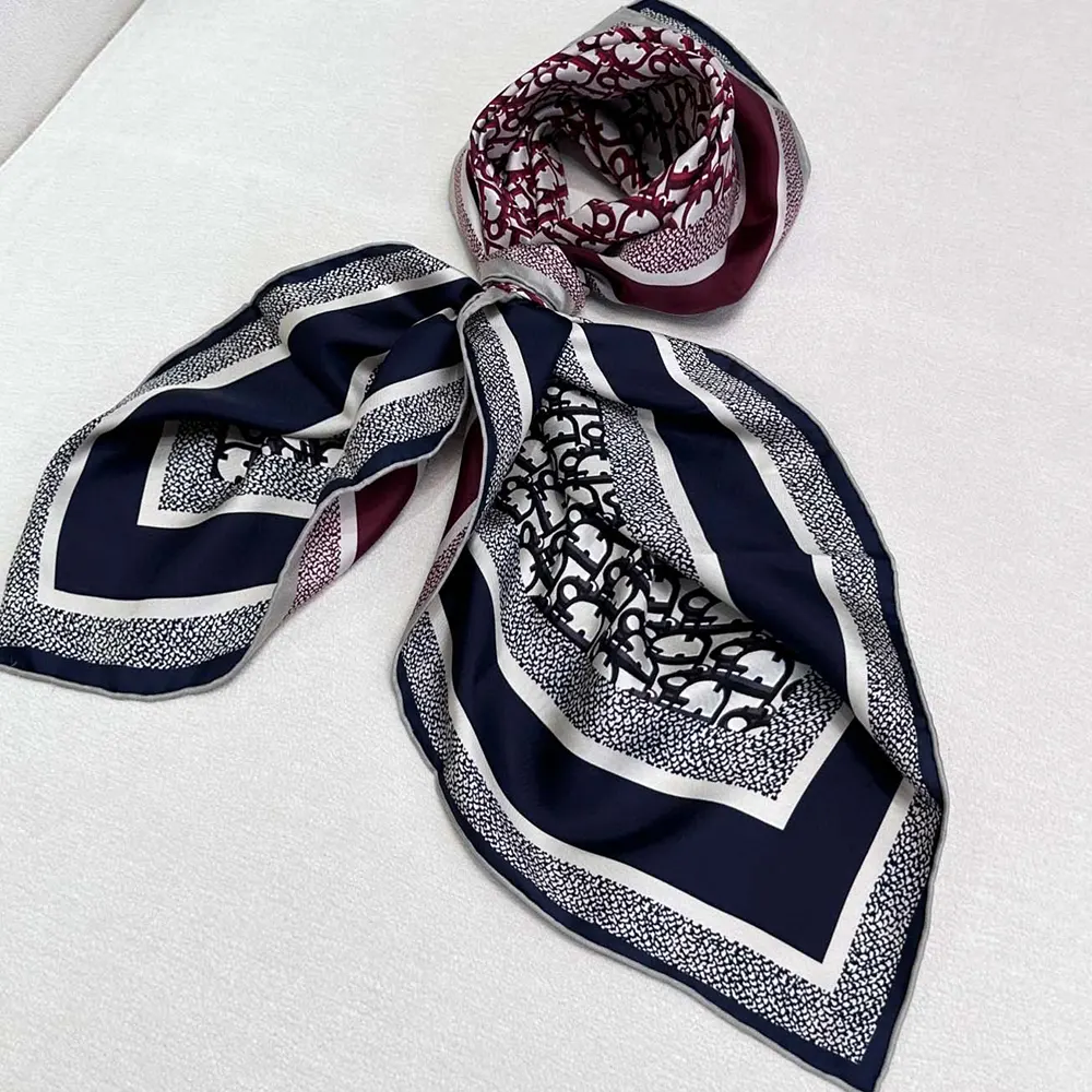Dior Unisex Dior Oblique Diortwin 90 Square Scarf Burgundy and Navy Blue Silk Twill - image 4