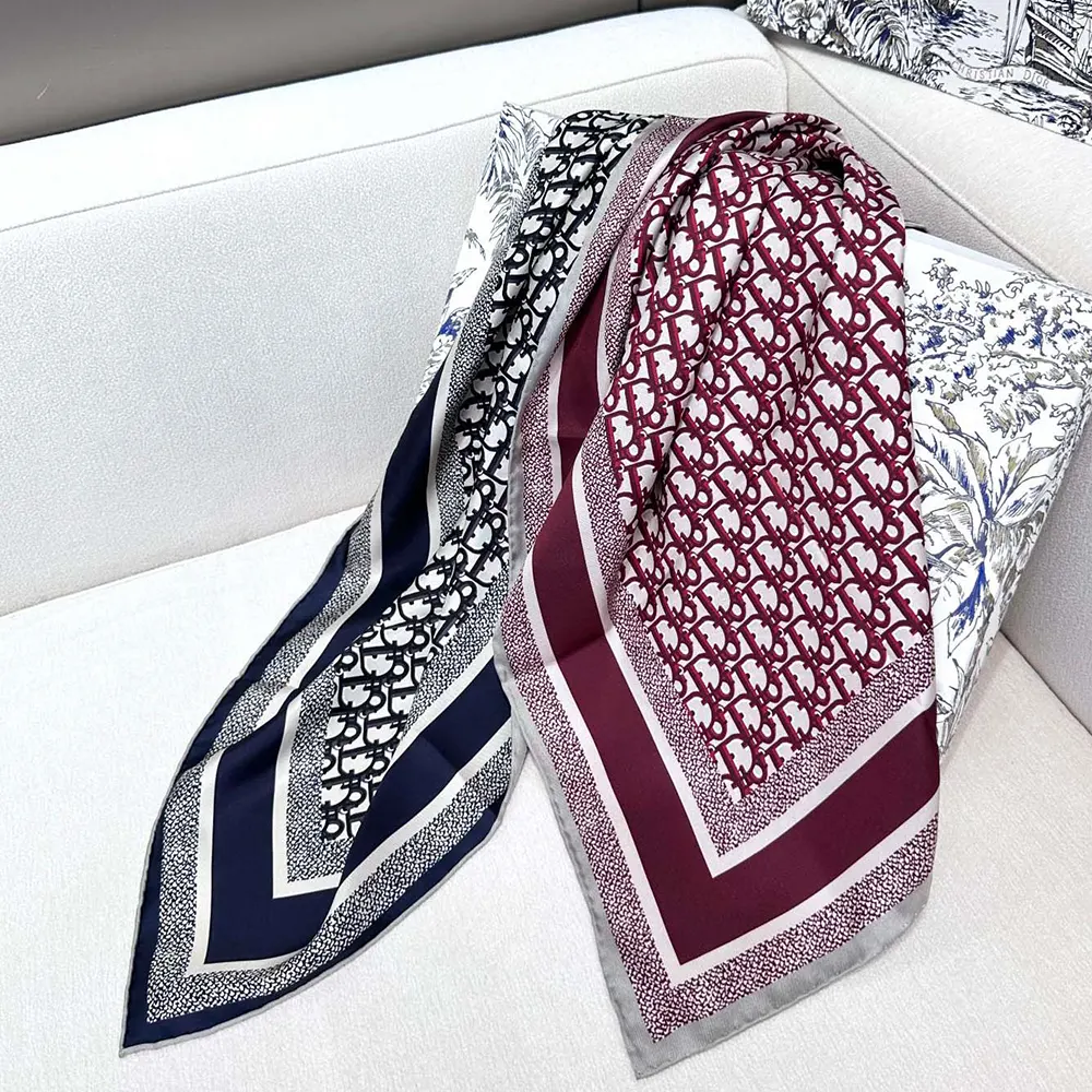 Dior Unisex Dior Oblique Diortwin 90 Square Scarf Burgundy and Navy Blue Silk Twill - image 5