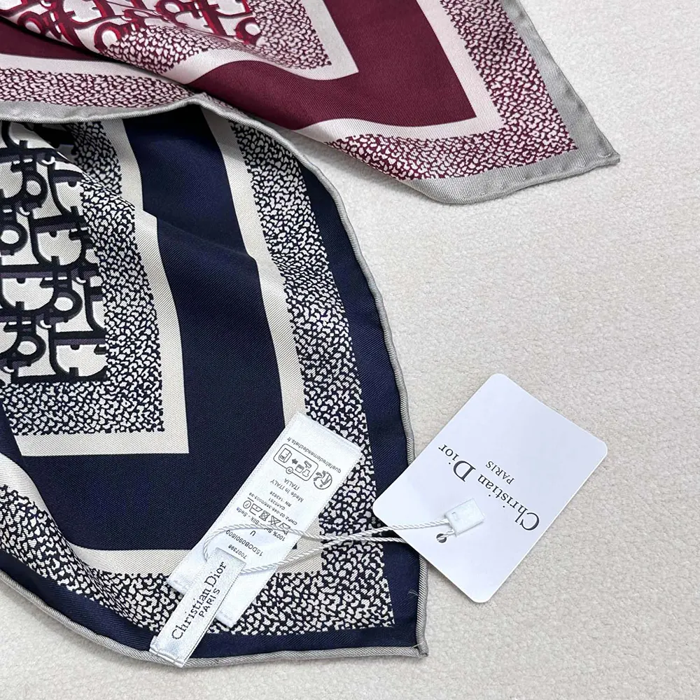 Dior Unisex Dior Oblique Diortwin 90 Square Scarf Burgundy and Navy Blue Silk Twill - image 6