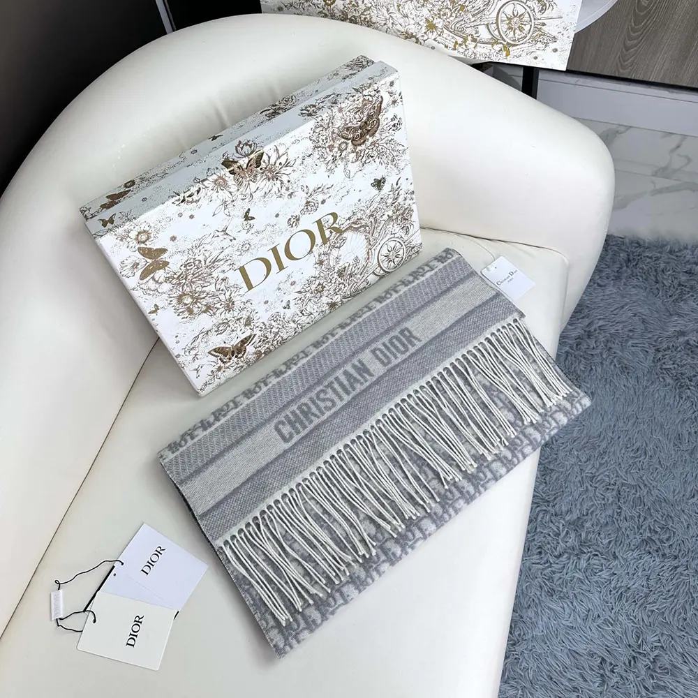Draped Dior Unisex Oblique Scarf showing soft texture and colors