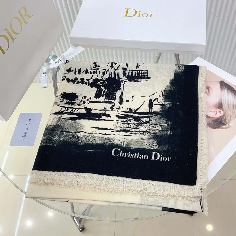 Dior Unisex Paris 90 Square Scarf Ecru and Black Silk Twill - image 5