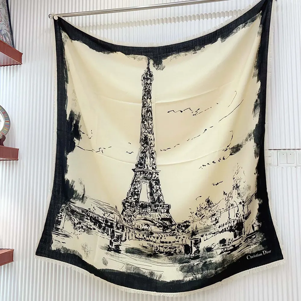 Dior Unisex Paris 90 Square Scarf Ecru and Black Silk Twill - image 4