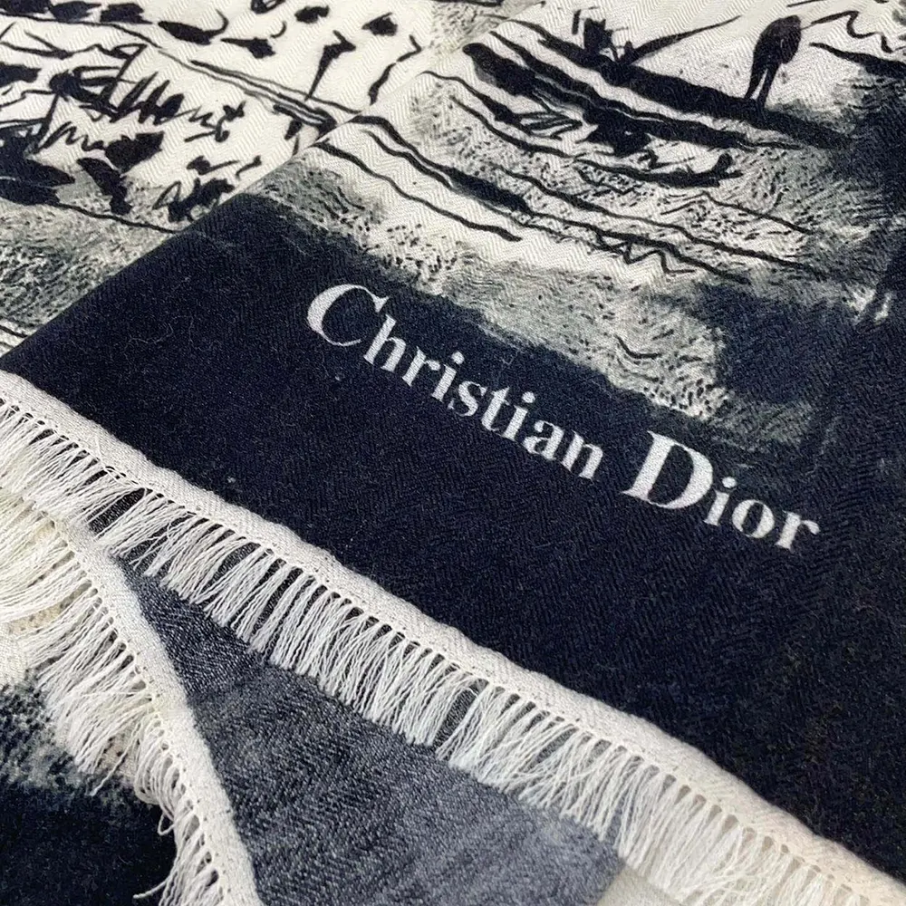 Dior Unisex Paris 90 Square Scarf Ecru and Black Silk Twill - image 6