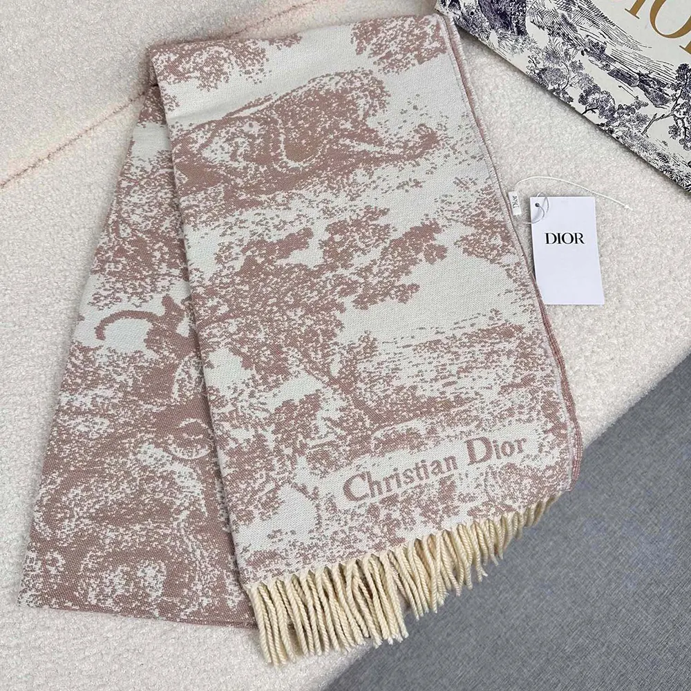 Dior Unisex Toile de Jouy Sauvage Scarf Rose Des Vents Cashmere and Wool - image 4