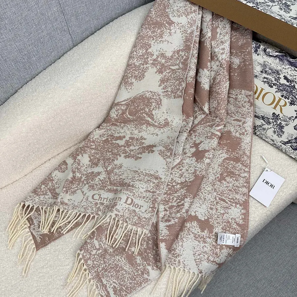 Dior Unisex Toile de Jouy Sauvage Scarf Rose Des Vents Cashmere and Wool - image 5