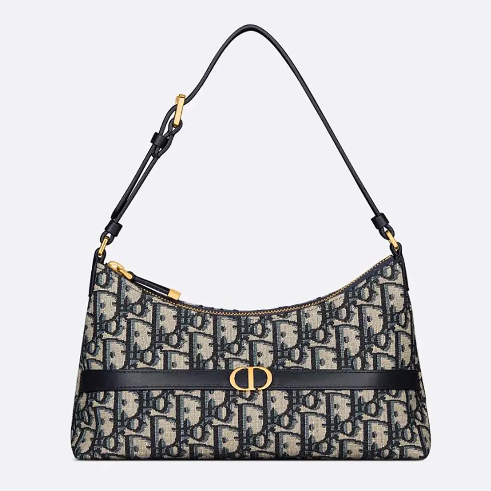 Front view of Dior Women 30 Montaigne Cigale Mini Bag Blue Dior Oblique Jacquard