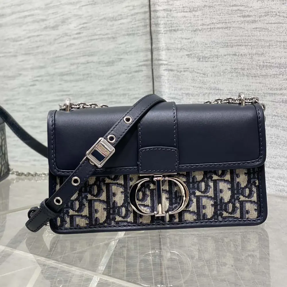 Dior Women 30 Montaigne East-West Bag with Chain Blue Dior Oblique Jacquard and Smooth Calfskin - image 4