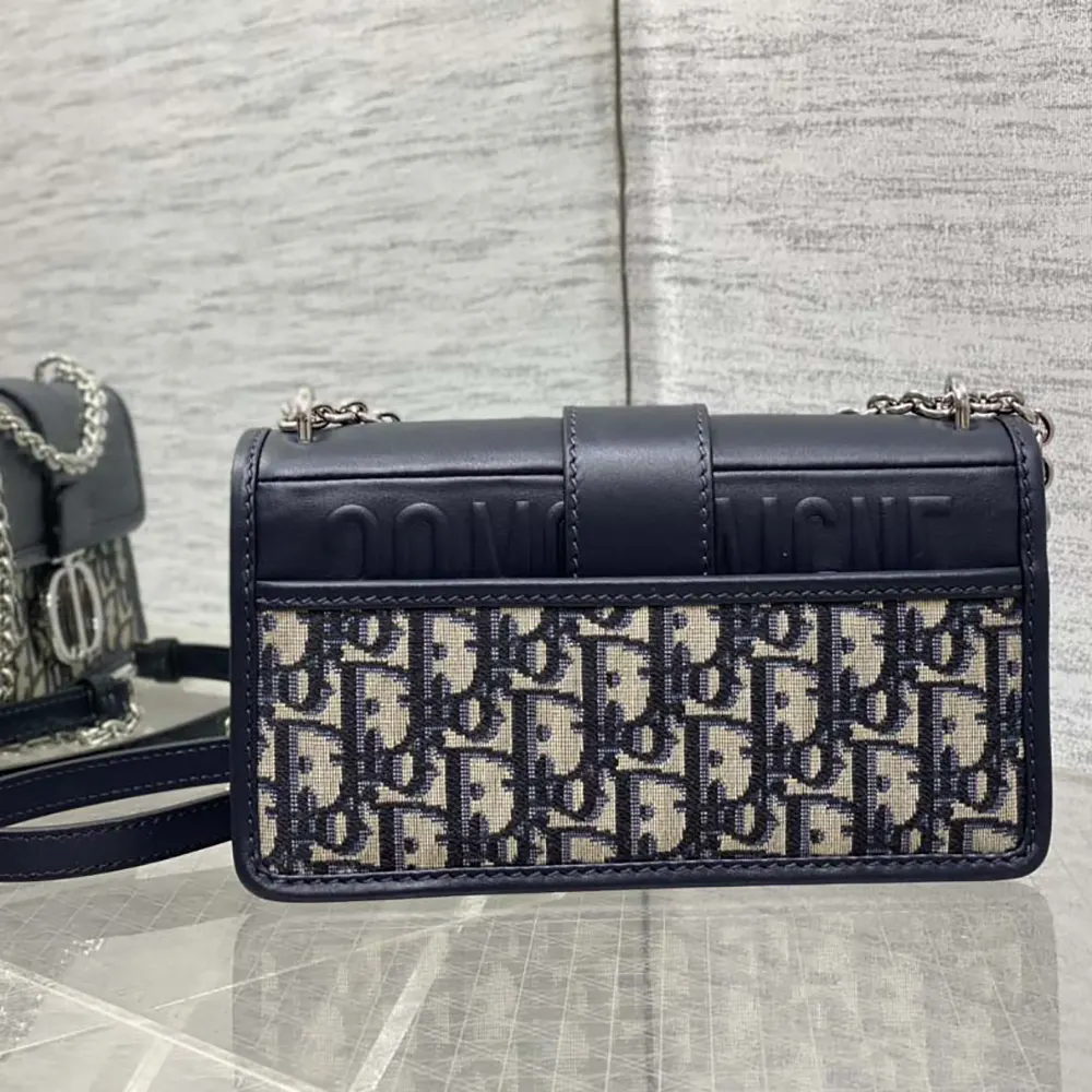 Close-up of chain strap and smooth calfskin on Dior Women 30 Montaigne Bag