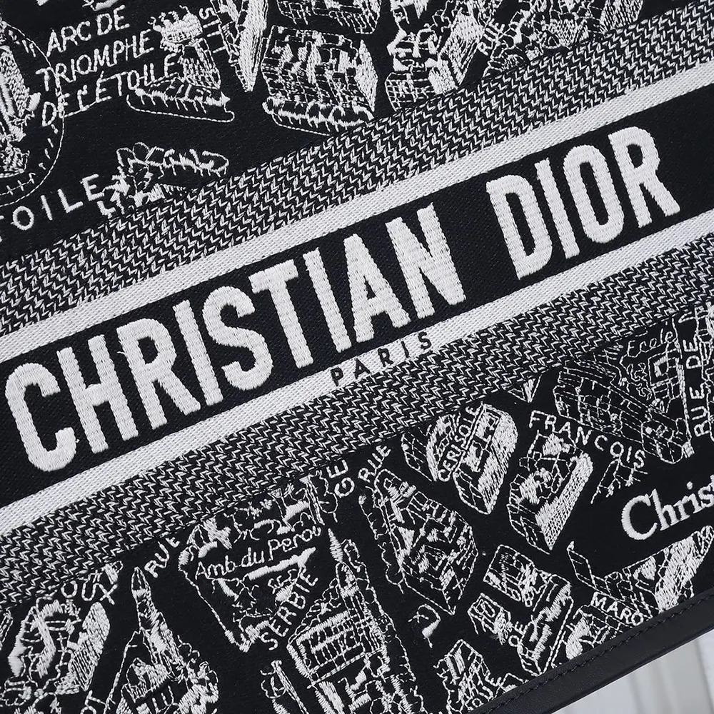 Dior Women Medium Dior Book Tote Black and White Plan de Paris Embroidery with Black Calfskin - image 9