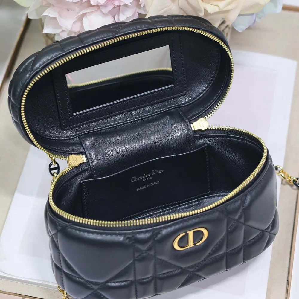 Dior Women Caro Mini Vanity Case Black Macrocannage Lambskin - image 7