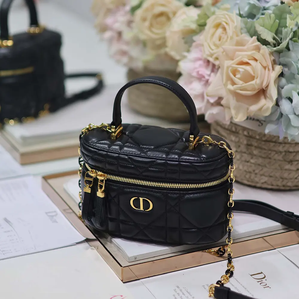 Dior Women Caro Mini Vanity Case Black Macrocannage Lambskin - image 4