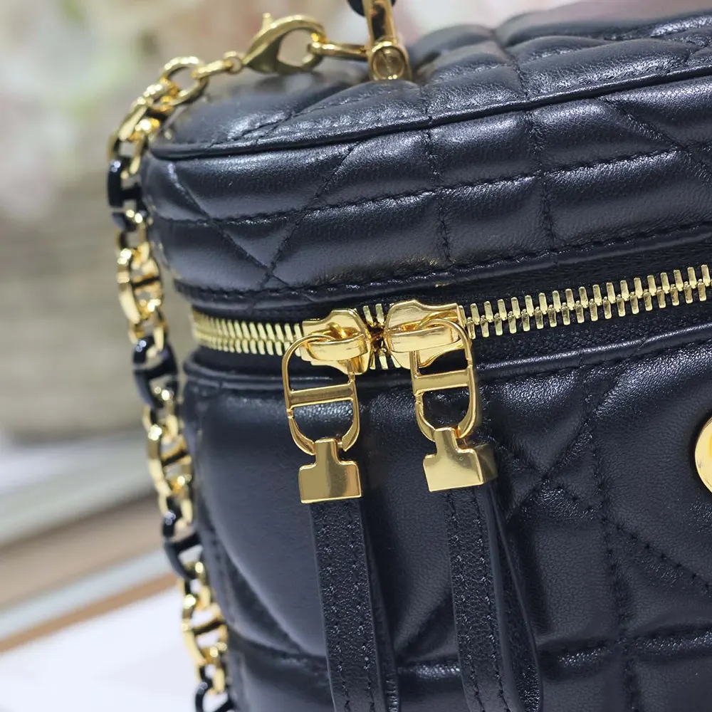 Dior Women Caro Mini Vanity Case Black Macrocannage Lambskin - image 9