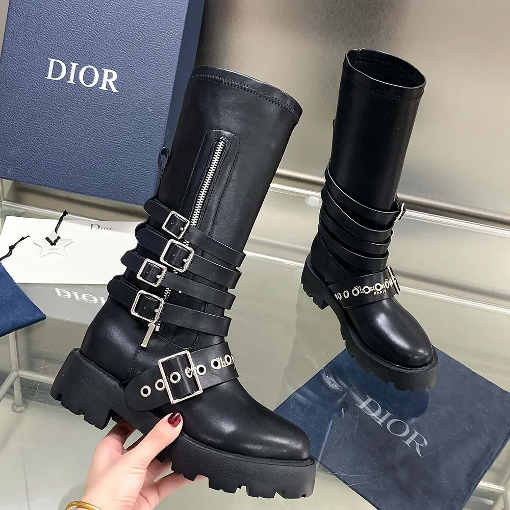 Dior Women D-Fight Ankle Boot Black Calfskin and Leather-Effect Stretch Material - image 4